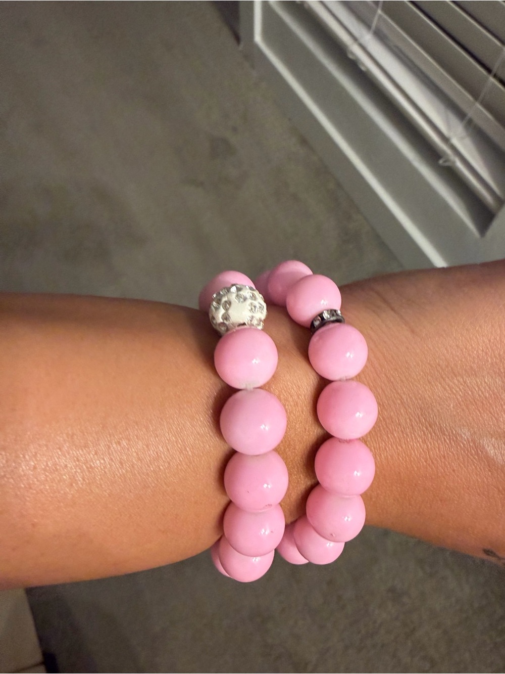 Pink Beaded Bracelet Set with Sparkling Accents – 2 Pieces